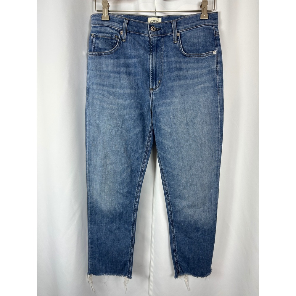 Citizens of Humanity Isola Blue Cropped Raw Hem Straight Leg Jeans Stretchy 28